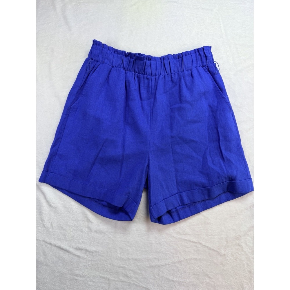 Betsey's Boutique Blue Linen Blend Paper‎ Bag 4.5" Shorts Medium Elastic Waist